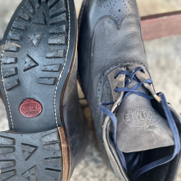 USED Two-tone Grey Wolverine Brogue Boots. 1000 mile lug soles. - Picture 3 of 3